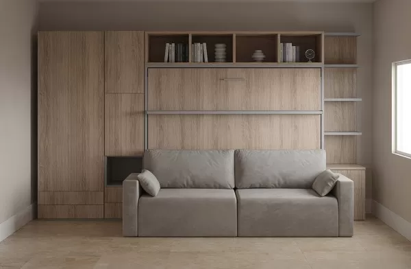 Royal Horizontal Queen Wall Bed with Wardrobe and Bookcase 9