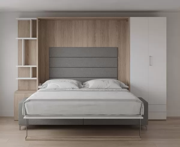 Royal King Murphy Bed with Sectional Sofa Wardrobe and Bookcase 10