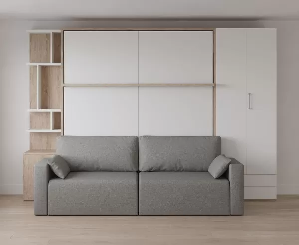 Royal King Murphy Bed with Sectional Sofa Wardrobe and Bookcase 11