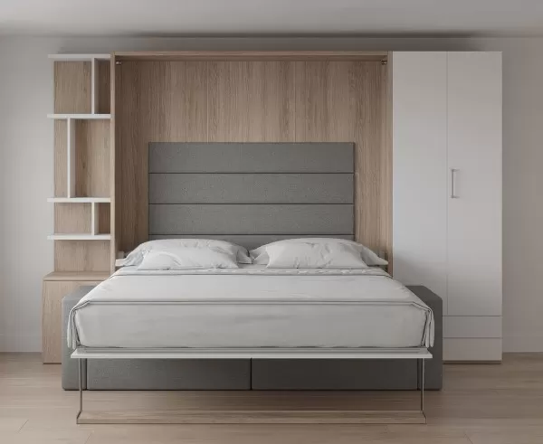 Royal King Murphy Bed with Sectional Sofa Wardrobe and Bookcase 12