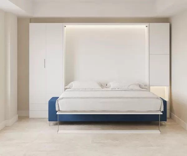 Royal King Murphy Bed with Sectional Sofa Wardrobe and Bookcase 16