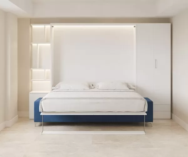 Royal King Murphy Bed with Sectional Sofa Wardrobe and Bookcase 18