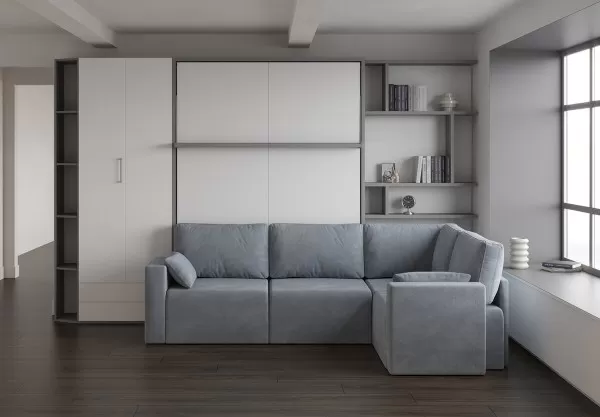 Royal King Murphy Bed with Sectional Sofa Wardrobe and Bookcase 2