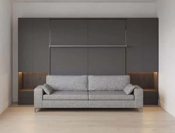 Royal King Murphy Bed with Sectional Sofa Wardrobe and Bookcase 21