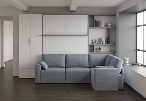 Royal King Murphy Bed with Sectional Sofa Wardrobe and Bookcase 4