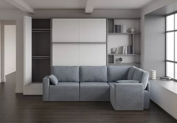 Royal King Murphy Bed with Sectional Sofa Wardrobe and Bookcase 5