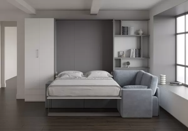 Royal King Murphy Bed with Sectional Sofa Wardrobe and Bookcase 6