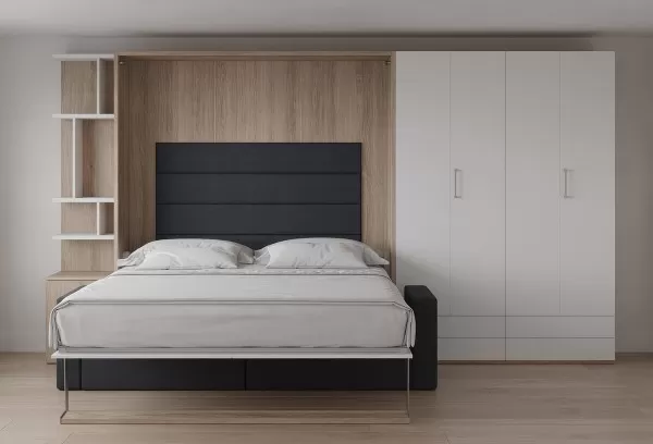 Royal King Murphy Bed with Sectional Sofa Wardrobe and Bookcase 8