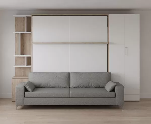 Royal King Murphy Bed with Sectional Sofa Wardrobe and Bookcase 9