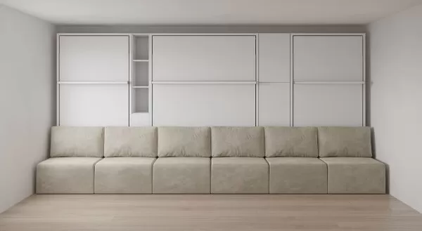 Royal Queen Twin Wall Bed with Sectional Sofa and Bookcase 3