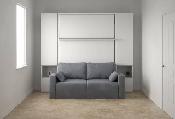 ROYAL Queen Wall Bed with Sectional Sofa and Wardrobe