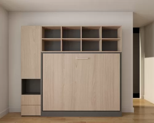 Light Wood Double Fold Queen Murphy Wall Bed - 15