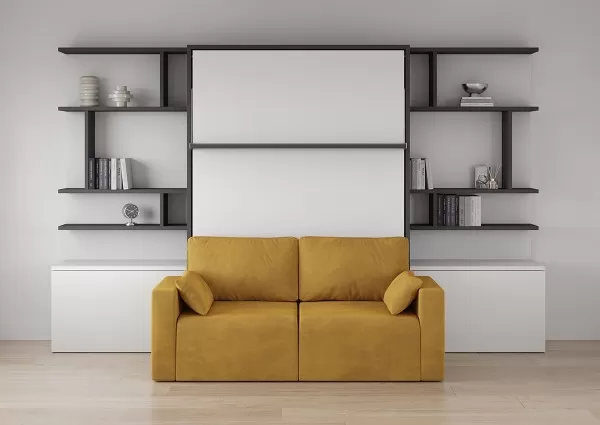 ROYAL Queen Wall Bed with Sectional Sofa and Bookcase Set