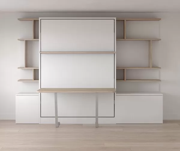 Royal Queen Wall Bed With Desk and Bookcase Set 2