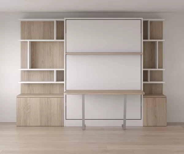 Royal Queen Wall Bed With Desk and Bookcase Set 6