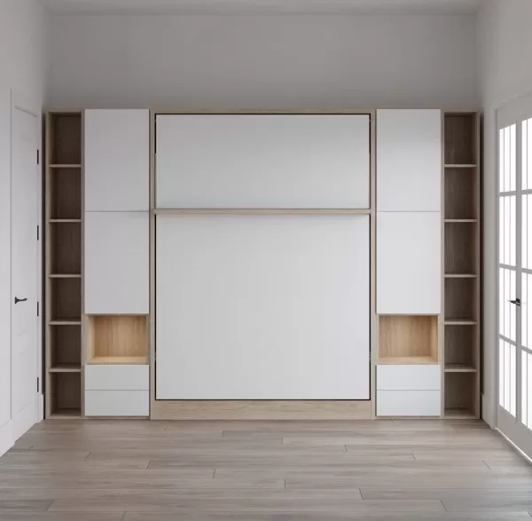 Royal Queen Wall Bed with Bookcase and Wardrobe 24