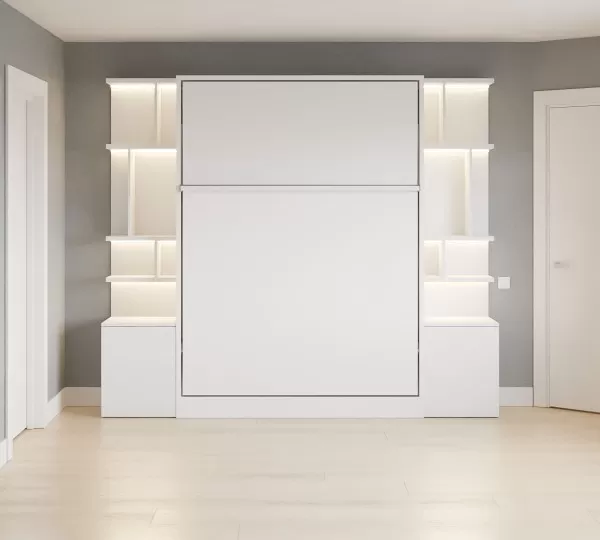 Royal Queen Wall Bed With Bookcase and Wardrobe