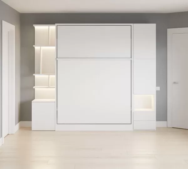 Royal Queen Wall Bed with Bookcase and Wardrobe 42