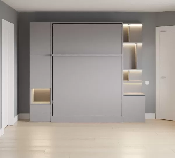 Royal Queen Wall Bed with Bookcase and Wardrobe 44