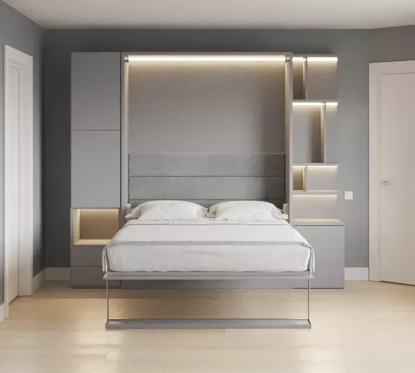 Royal Queen Wall Bed with Bookcase and Wardrobe 45