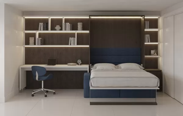 Royal Queen Wall Bed with Bookcases Sectional Sofa and Table 2