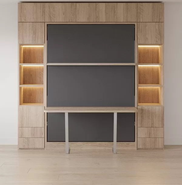 Royal Queen Wall Bed with Desk Wardrobes and Bookcase Set 19