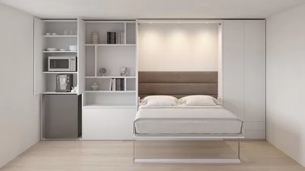 Royal Queen Wall Bed with Folding Table and Bookcase Set 1