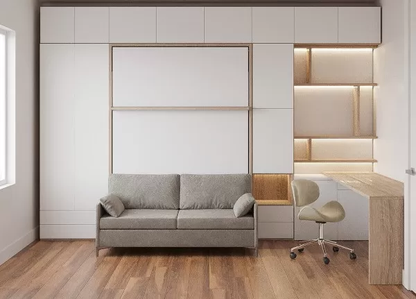 Royal Queen Wall Bed with Sectional Sofa Wardrobe and Bookcase Set 105