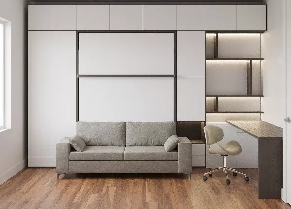 Royal Queen Wall Bed with Sectional Sofa Wardrobe and Bookcase Set 106