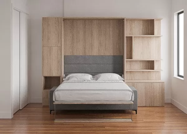 Royal Queen Wall Bed with Sectional Sofa Wardrobe and Bookcase Set 109