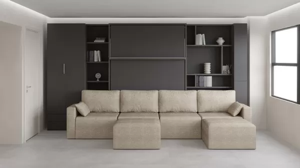 Royal Queen Wall Bed with Sectional Sofa Wardrobe and Bookcase Set 11