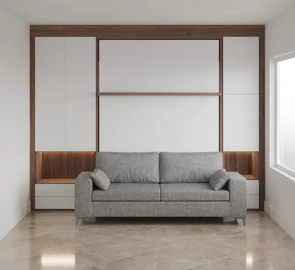 Royal Queen Wall Bed with Sectional Sofa Wardrobe and Bookcase Set 116