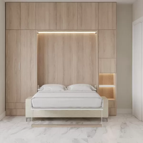 Royal Queen Wall Bed with Sectional Sofa Wardrobe and Bookcase Set 119