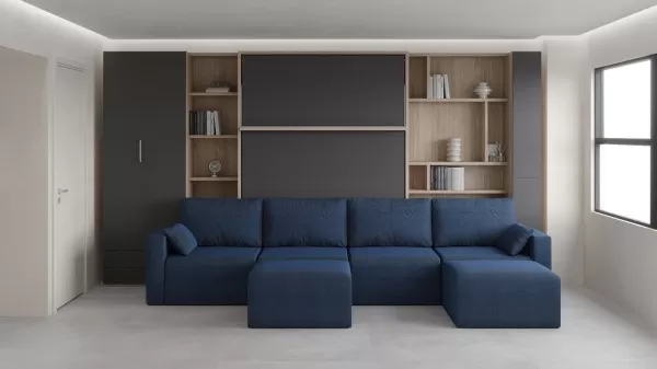 Royal Queen Wall Bed with Sectional Sofa Wardrobe and Bookcase Set 12