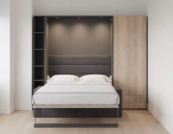 Royal Queen Wall Bed with Sectional Sofa Wardrobe and Bookcase Set 121