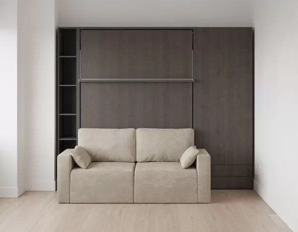 Royal Queen Wall Bed with Sectional Sofa Wardrobe and Bookcase Set 122