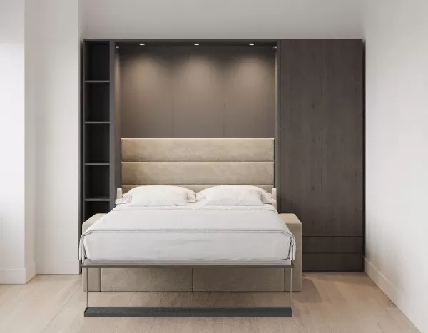 Royal Queen Wall Bed with Sectional Sofa Wardrobe and Bookcase Set 123