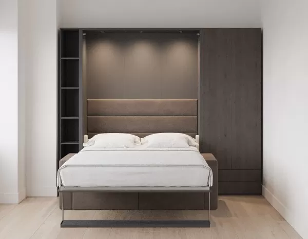 Royal Queen Wall Bed with Sectional Sofa Wardrobe and Bookcase Set 125