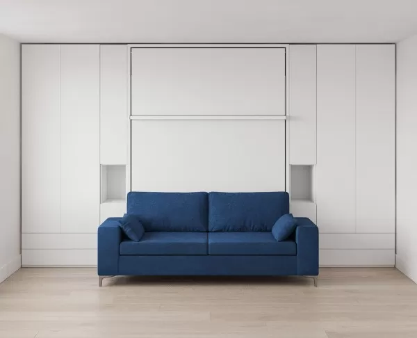 Royal Queen Wall Bed with Sectional Sofa, Wardrobes and Bookcase