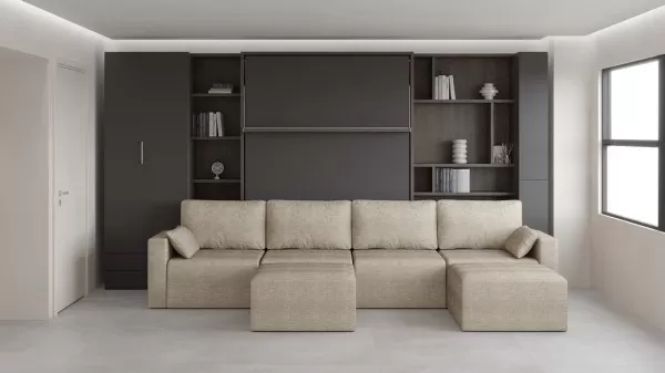 Royal Queen Wall Bed with Sectional Sofa Wardrobe and Bookcase Set 15