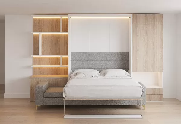 Royal Queen Wall Bed with Sectional Sofa Wardrobe and Bookcase Set 156