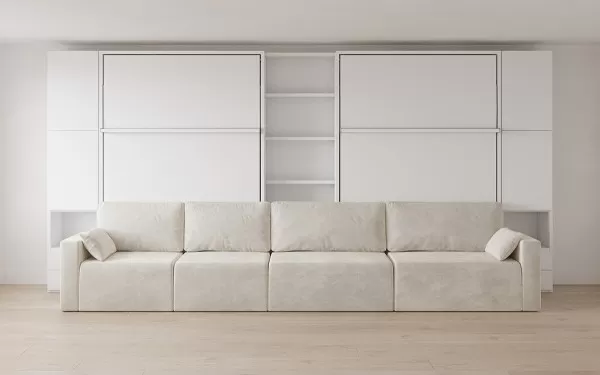 ROYAL Queen Wall Bed with Sectional Sofa, Wardrobe and Bookcase Set