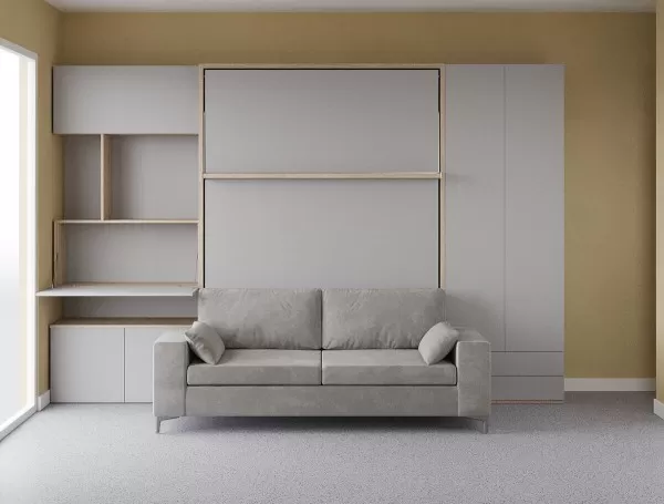 Royal Queen Wall Bed with Sectional Sofa Wardrobe and Bookcase Set 168