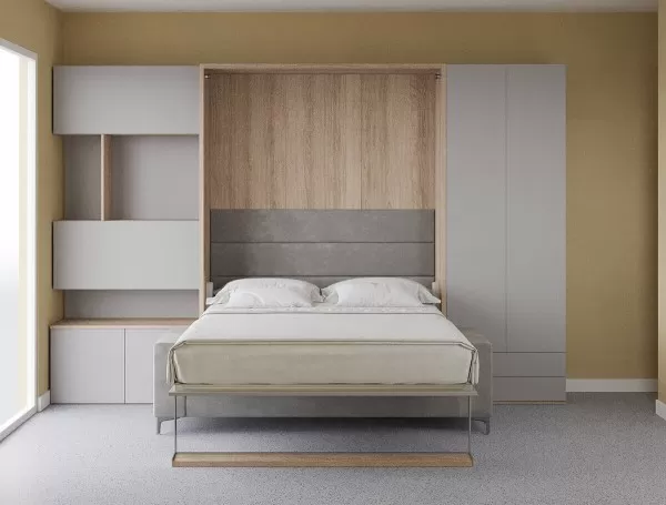 Royal Queen Wall Bed with Sectional Sofa Wardrobe and Bookcase Set 169