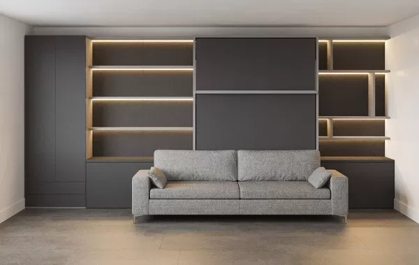 Royal Queen Wall Bed with Sectional Sofa Wardrobe and Bookcase Set 172