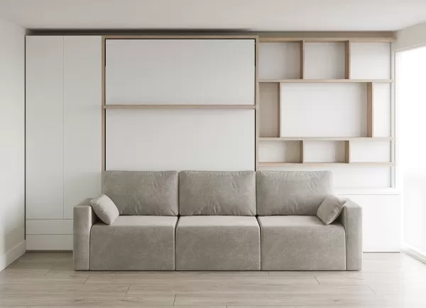 Royal Queen Wall Bed with Sectional Sofa Wardrobe and Bookcase Set 174