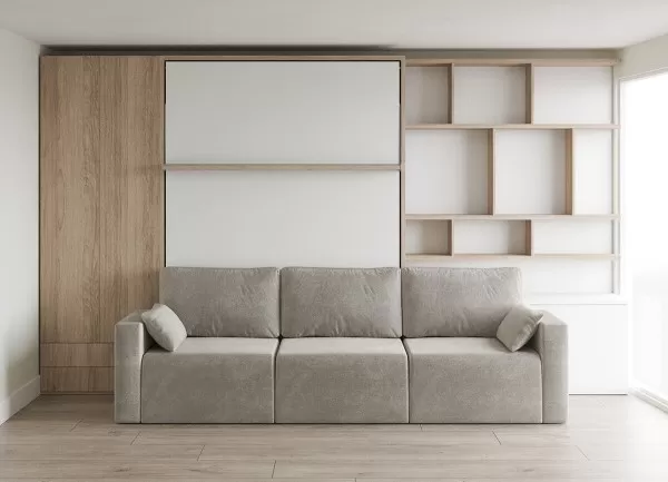 Royal Queen Wall Bed with Sectional Sofa Wardrobe and Bookcase Set 175