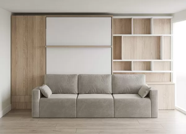 Royal Queen Wall Bed with Sectional Sofa Wardrobe and Bookcase Set 178