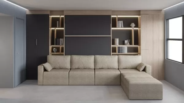 Royal Queen Wall Bed with Sectional Sofa Wardrobe and Bookcase Set 18