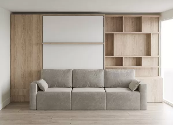 Royal Queen Wall Bed with Sectional Sofa Wardrobe and Bookcase Set 180